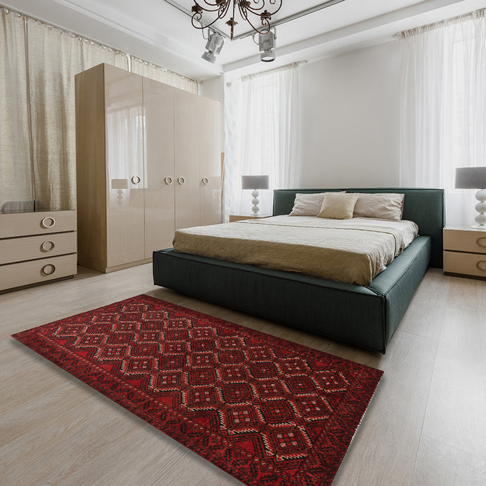Machine Washable Traditional Tomato Red Rug in a Bedroom, wshtr1810