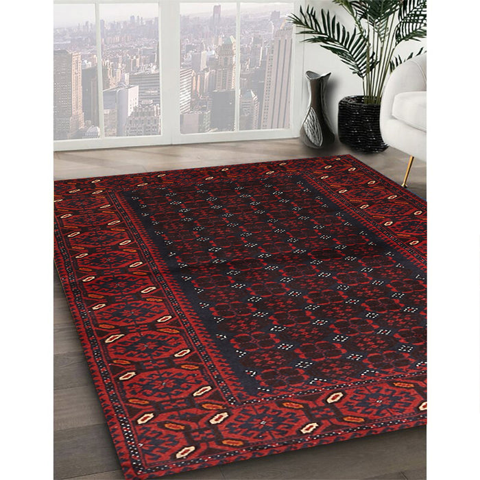 Traditional Burgundy Brown Persian Rug in Family Room, tr1817