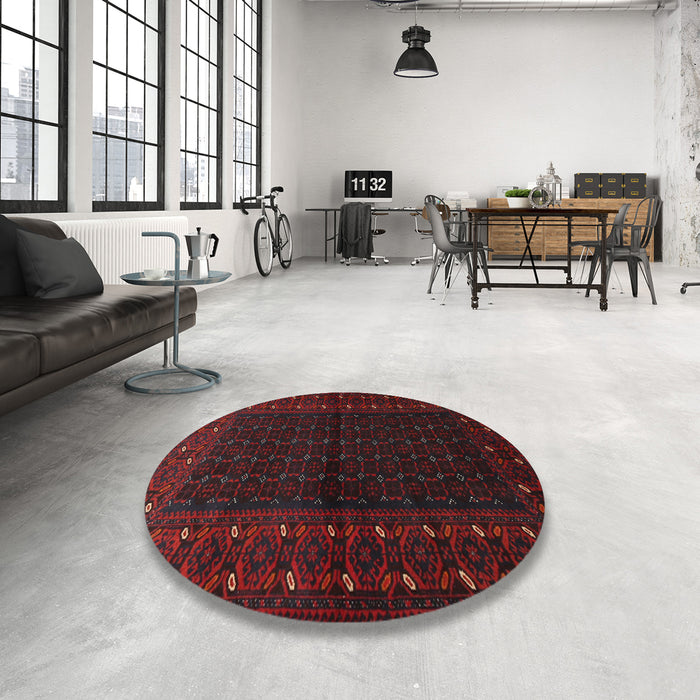 Round Traditional Burgundy Brown Persian Rug in a Office, tr1817