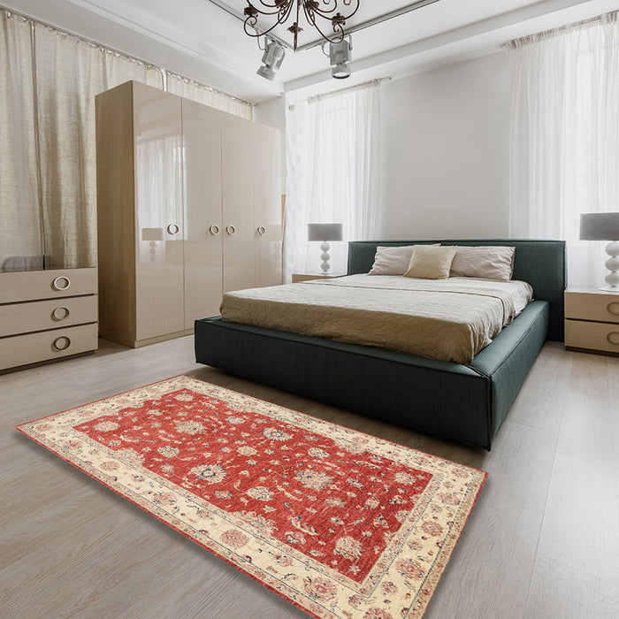 Traditional Brown Persian Rug in a Bedroom, tr1821
