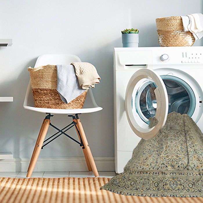 Machine Washable Traditional Dark Moccasin Green Rug in a Washing Machine, wshtr1827