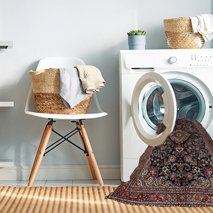 Machine Washable Traditional Dark Almond Brown Rug in a Washing Machine, wshtr1828