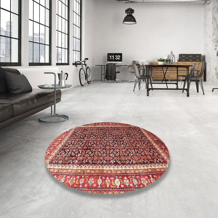 Round Machine Washable Traditional Sunrise Orange Rug in a Office, wshtr182