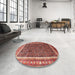 Round Machine Washable Traditional Sunrise Orange Rug in a Office, wshtr182