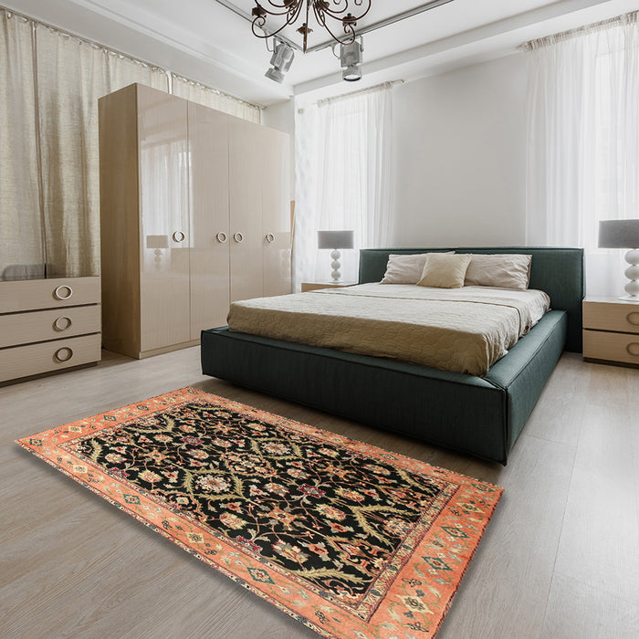 Traditional Bakers Brown Persian Rug in a Bedroom, tr1837