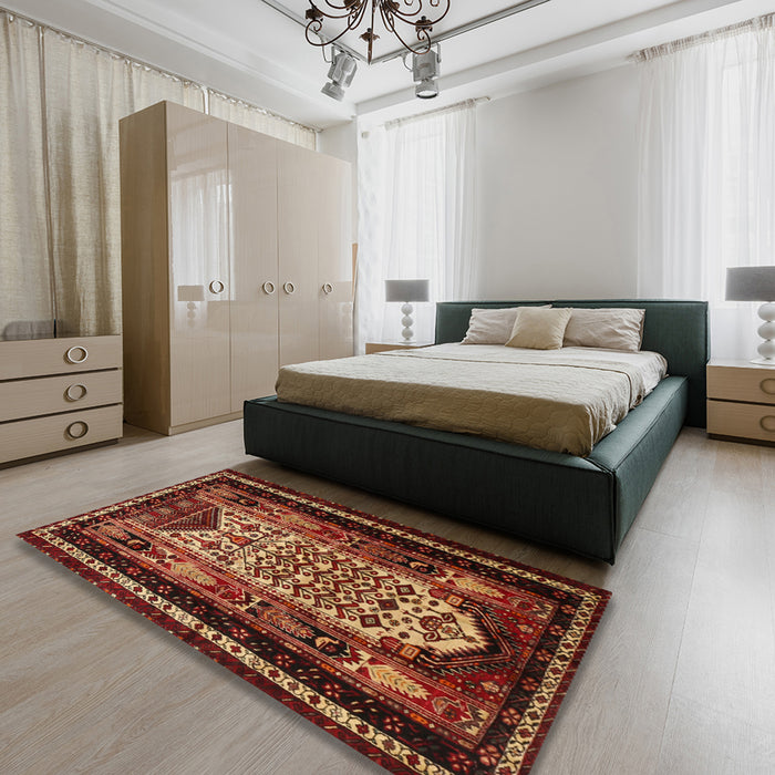 Traditional Chocolate Brown Persian Rug in a Bedroom, tr1840
