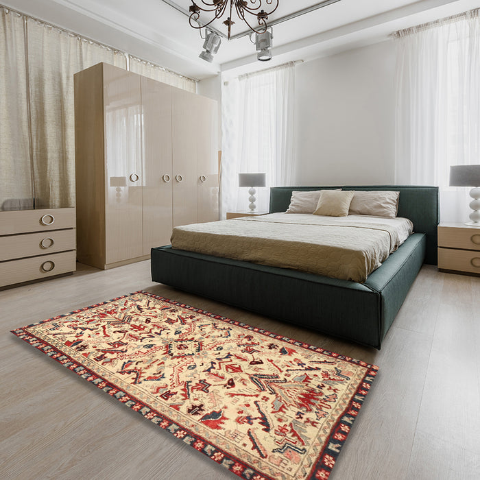 Traditional Chestnut Red Animal Rug in a Bedroom, tr1841
