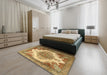 Machine Washable Traditional Yellow Orange Rug in a Bedroom, wshtr1842
