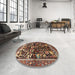 Round Machine Washable Traditional Orange Brown Rug in a Office, wshtr1844