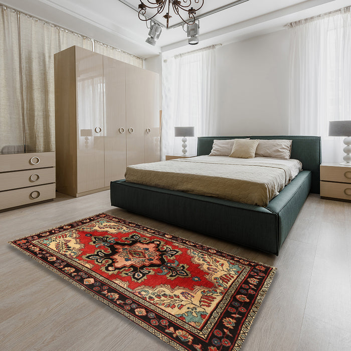 Machine Washable Traditional Maroon Red Rug in a Bedroom, wshtr1845