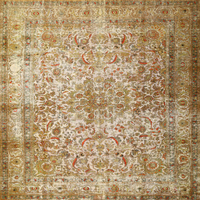 Round Machine Washable Traditional Light Brown Rug, wshtr1848