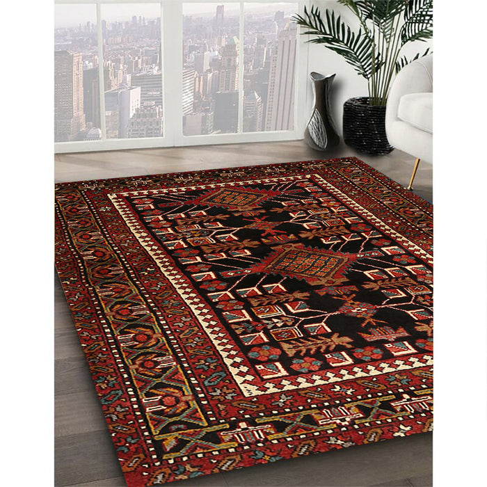 Traditional Dark Sienna Brown Persian Rug in Family Room, tr1849