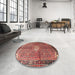 Round Traditional Orange Salmon Pink Persian Rug in a Office, tr184