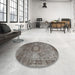 Round Machine Washable Traditional Gunmetal Gray Rug in a Office, wshtr1850