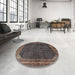 Round Traditional Burgundy Brown Persian Rug in a Office, tr1853