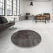 Round Traditional Ash Gray Persian Rug in a Office, tr1854