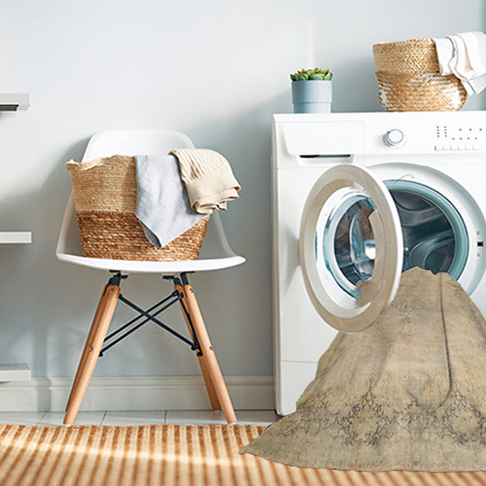 Machine Washable Traditional Brown Gold Rug in a Washing Machine, wshtr1857