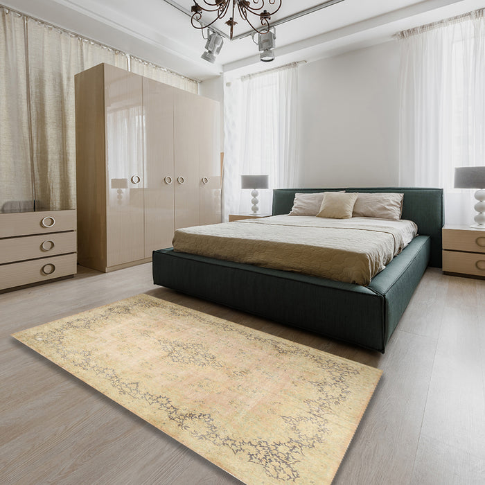 Traditional Brown Gold Persian Rug in a Bedroom, tr1857