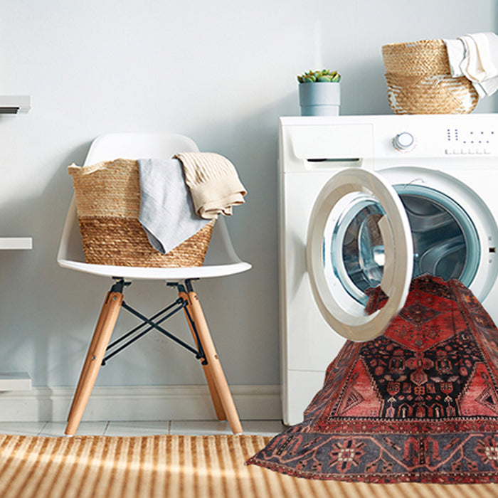 Machine Washable Traditional Chestnut Brown Rug in a Washing Machine, wshtr1859