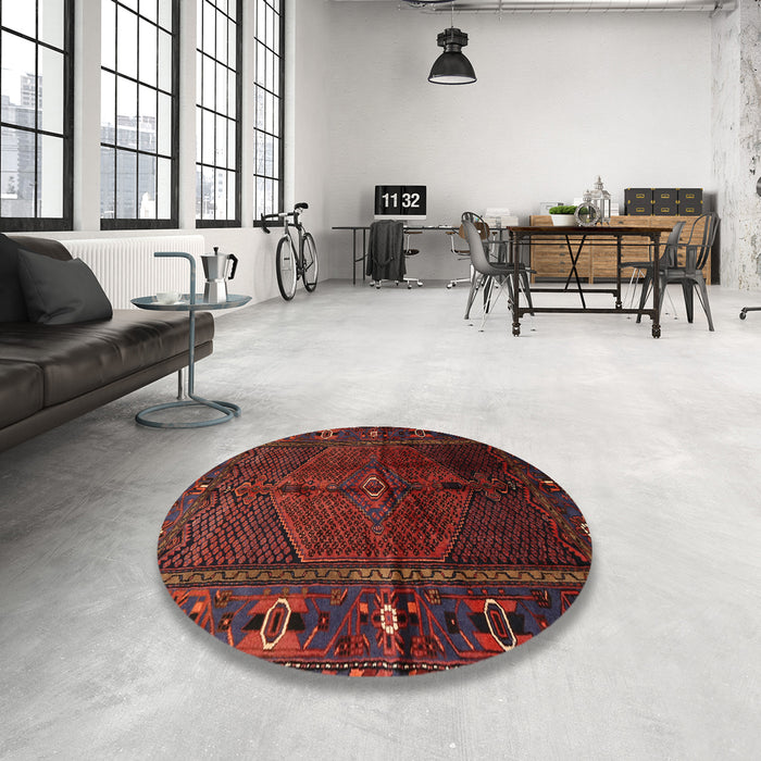 Round Traditional Brown Red Persian Rug in a Office, tr1861