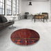 Round Traditional Brown Red Persian Rug in a Office, tr1861