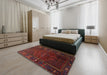 Machine Washable Traditional Brown Red Rug in a Bedroom, wshtr1861