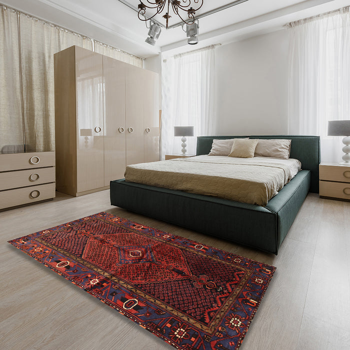 Traditional Brown Red Persian Rug in a Bedroom, tr1861