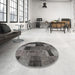 Round Machine Washable Traditional Grey Gray Rug in a Office, wshtr1862
