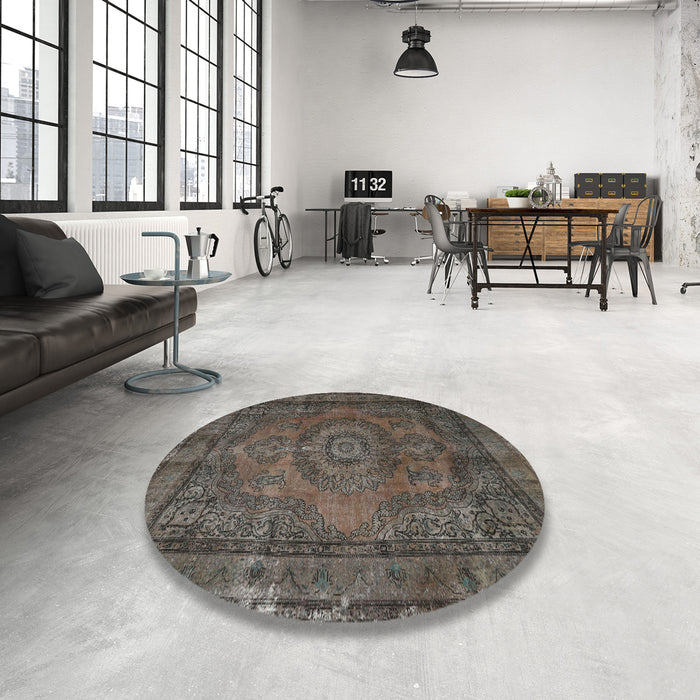 Round Traditional Mocha Brown Persian Rug in a Office, tr1863