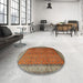 Round Machine Washable Traditional Dark Almond Brown Rug in a Office, wshtr1864