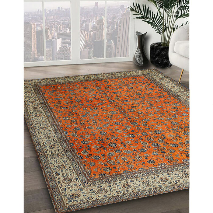 Traditional Dark Almond Brown Persian Rug in Family Room, tr1864