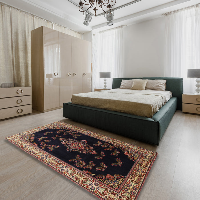 Traditional Chocolate Brown Medallion Rug in a Bedroom, tr1865
