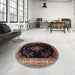 Round Traditional Chocolate Brown Medallion Rug in a Office, tr1865