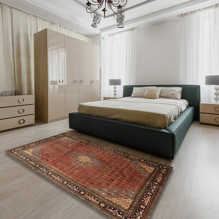Traditional Saffron Red Medallion Rug in a Bedroom, tr1867
