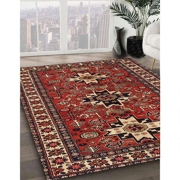 Traditional Cranberry Red Persian Rug in Family Room, tr1869