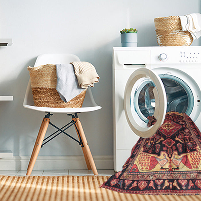 Machine Washable Traditional Rust Pink Rug in a Washing Machine, wshtr186