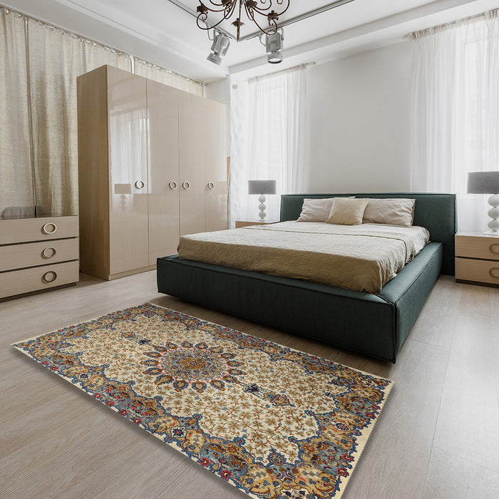 Machine Washable Traditional Sepia Brown Rug in a Bedroom, wshtr1870