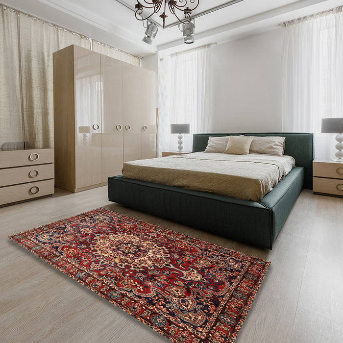 Traditional Saffron Red Persian Rug in a Bedroom, tr1874