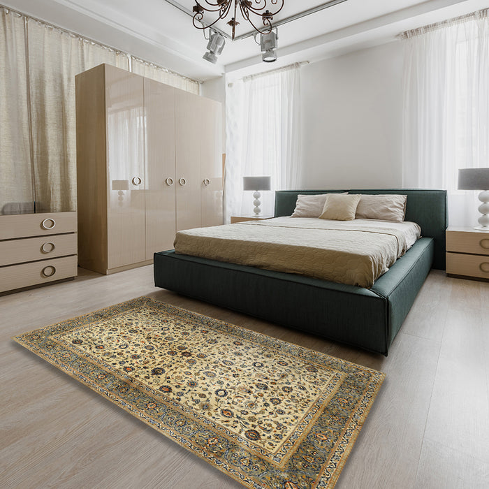Traditional Reddish Brown Persian Rug in a Bedroom, tr1875