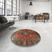 Round Traditional Saffron Red Persian Rug in a Office, tr1876