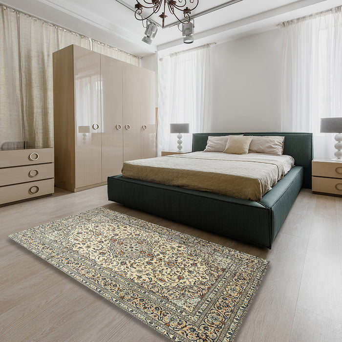 Machine Washable Traditional Brown Rug in a Bedroom, wshtr1877