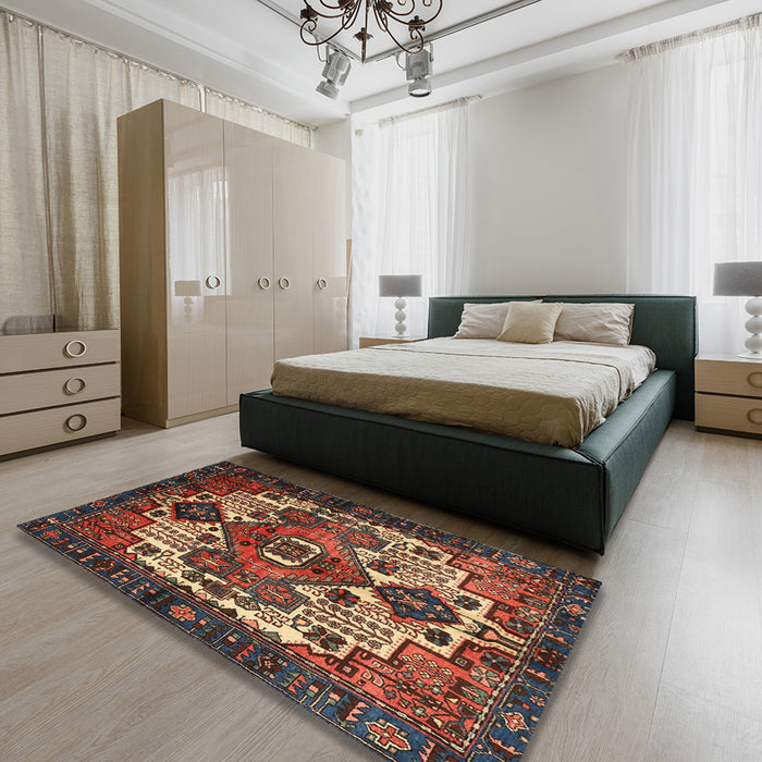 Traditional Dark Almond Brown Persian Rug in a Bedroom, tr1878