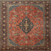 Square Traditional Dark Almond Brown Medallion Rug, tr1879