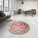 Round Machine Washable Traditional Cherry Red Rug in a Office, wshtr187