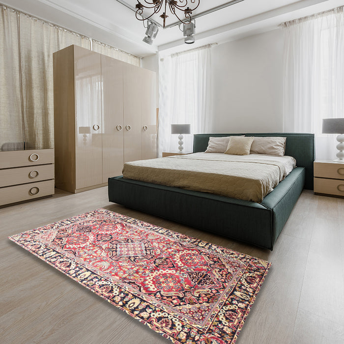 Machine Washable Traditional Cherry Red Rug in a Bedroom, wshtr187