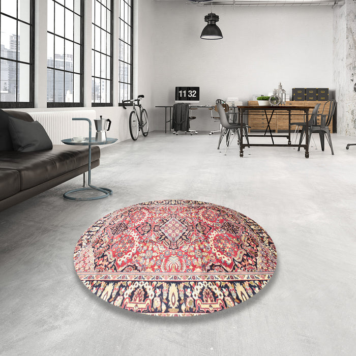 Round Traditional Cherry Red Persian Rug in a Office, tr187