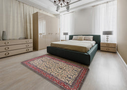 Traditional Light French Beige Brown Persian Rug in a Bedroom, tr1880