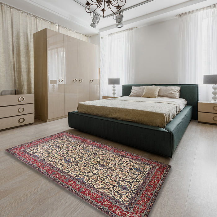 Machine Washable Traditional Light French Beige Brown Rug in a Bedroom, wshtr1880