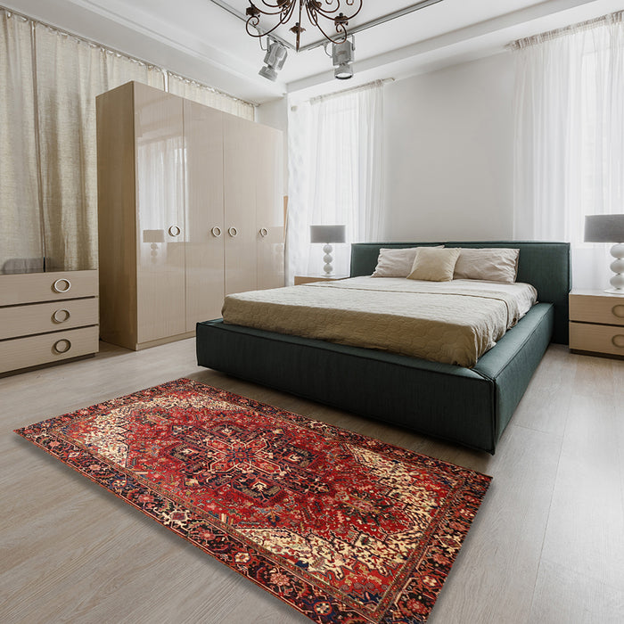 Traditional Rust Pink Persian Rug in a Bedroom, tr1881