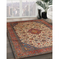 Traditional Saffron Red Medallion Rug, tr1882